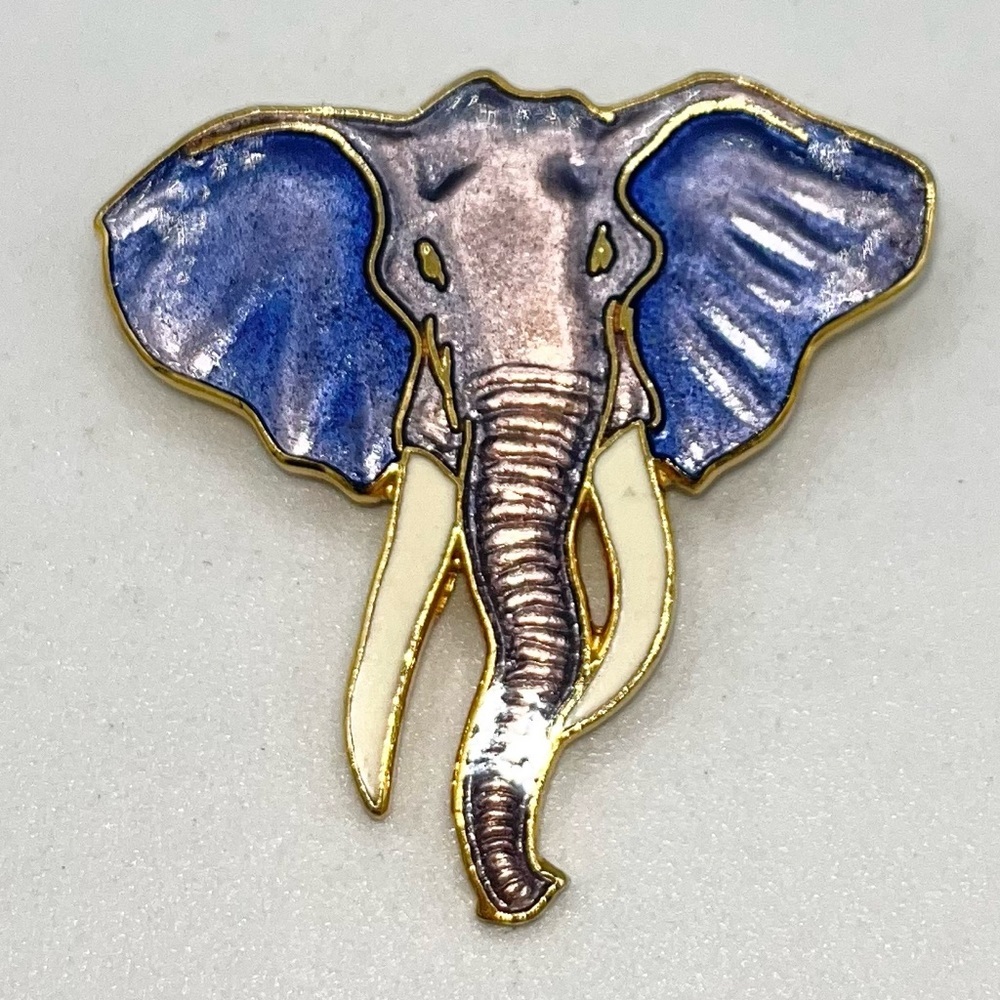 VINTAGE 1989 WILLIAM SPEAR‎ ENAMEL CHAMPLEVE ELEPHANT BROOCH PIN HANDMADE 1.5”